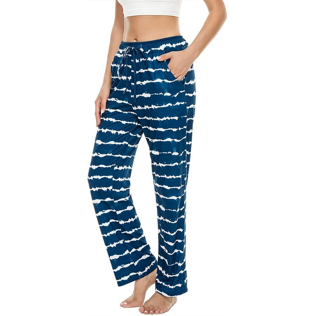 Womens Comfy Lounge Pants Loose Yoga Pants Cotton Blend Soft Drawstring Wide Leg Pants with Pockets