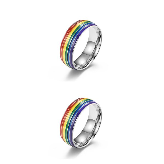 Jumpingount Anillo de arcoíris de acero Compromiso de bodas Anillos chapados en lesbianas gays Joyería de moda Novias Novios Type5 NO5