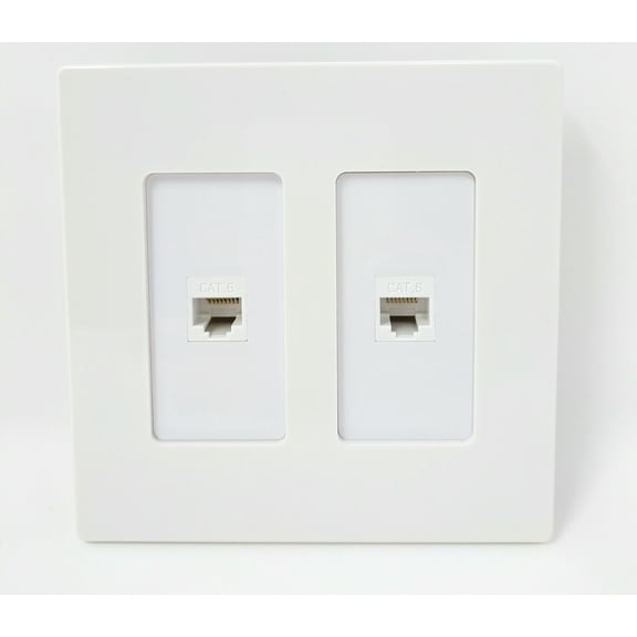 RiteAV - 2 Port Cat6 Ethernet White - Dual Gang Screwless Wall Plate