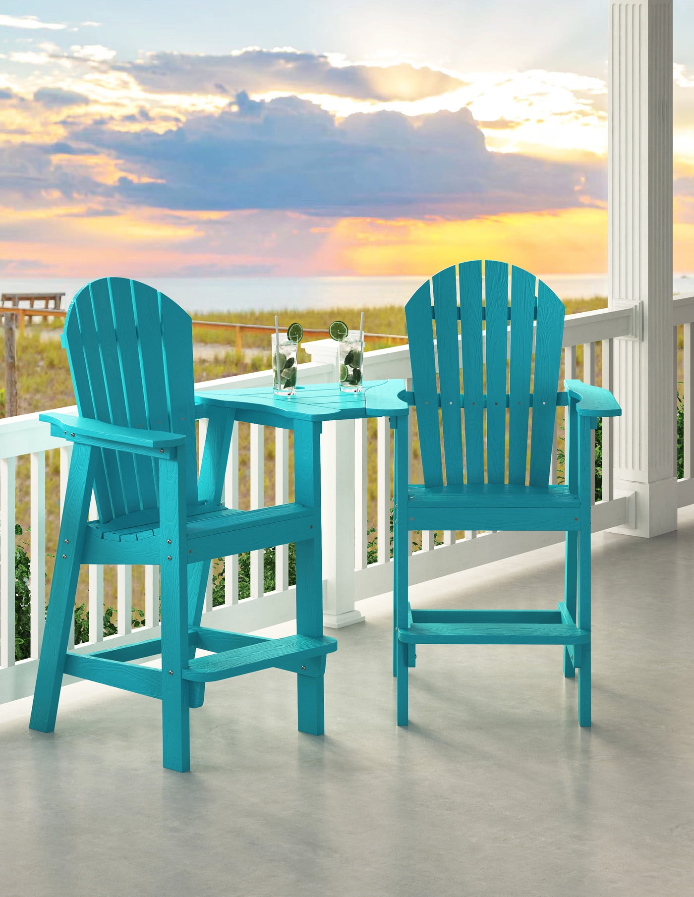 Musser Outdoor Adirondack Chair Set Of 2 Wooden Patio Chair Lounge Chair Cyan