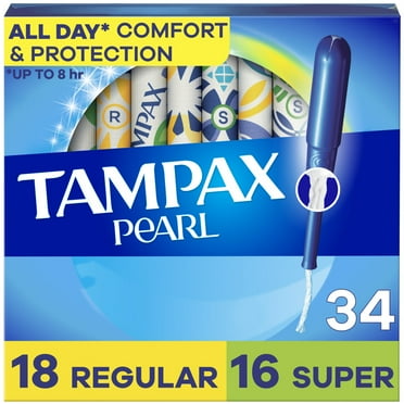 Tampax Pearl Tampons Duo Multipack with LeakGuard Braid, Regular/Super Absorbency, 34 Ct