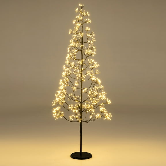 Gymax 6 FT Lighted Alpine Tree w/1500 White LED Lights Weighted Base for Christmas Black