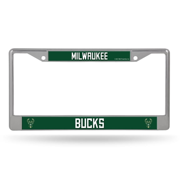 Milwaukee Basketball Bucks - 12" x 6" Standard Size - Chrome Metal License Plate Frame
