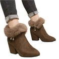 thumbnail image 2 of Willtoo Women's Suede Chunky Heeled Fluffy Fur Warm Ankle Boots,Fashion Pointed Toe Side Zipper High Heel Warm Booties,Outdoor Casual Non-slip Dressy Winter Boots Brown, 2 of 6