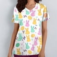 thumbnail image 2 of Uaswgudfs Women's Easter Themed Scrub Top V - Neck Loose Fit Medical Scrubs with Pockets, Bunny Easter Eggs Floral Print Shirt Beige 4XL, 2 of 5