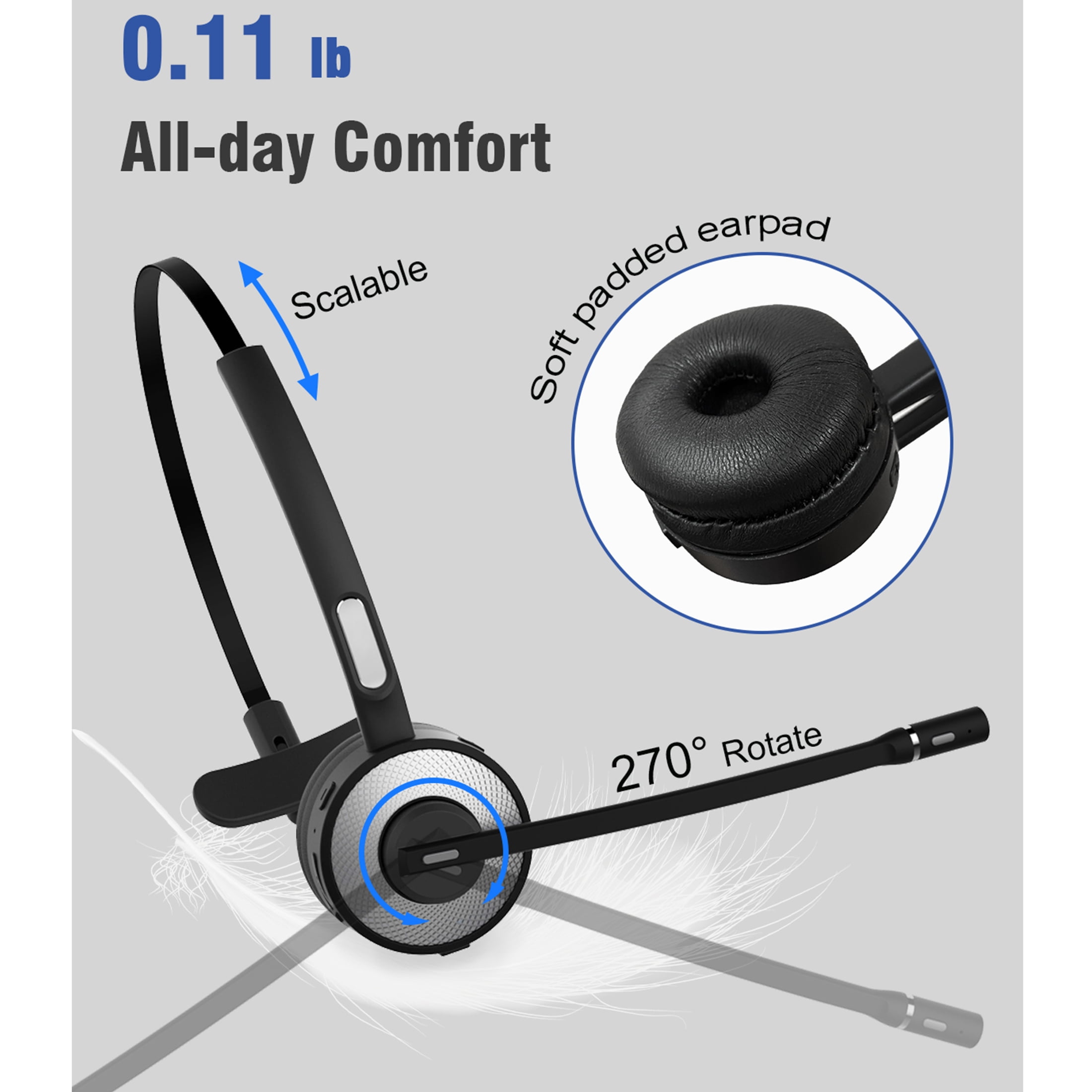 YAMAY M98 Bluetooth Headset with Noise Canceling Mic, Wireless