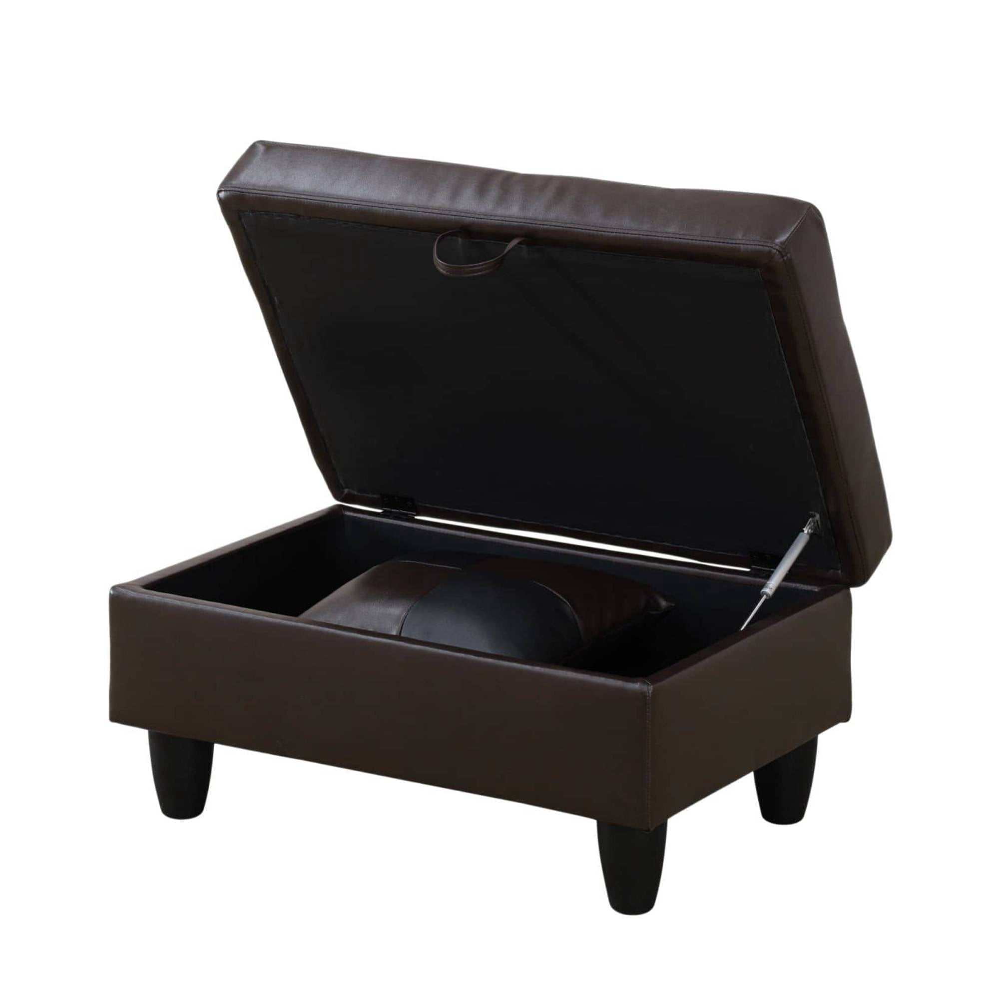 Leather Storage Ottoman, Folding Foot Stool with Storage Button Tufted Ottoman Bench for Living Room,Brown