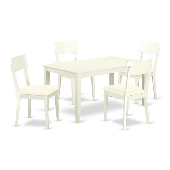 East West Furniture Capri 5-piece Dining Set with Faux Leather Seat in White