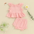 thumbnail image 3 of Bagilaanoe 2pcs Toddler Baby Girl Shorts Set Fly Sleeve Ruffle Tops + Shorts 6M 12M 18M 24M 3T Kids Casual Summer Clothes, 3 of 7