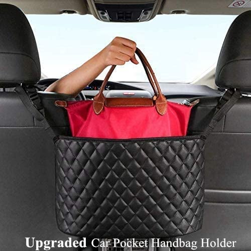 Leather Handbag Holding for Car Seat Storage and Handbag Holding Net Hanging Storage Bag Between Car Seats Black TASAN RACING Car Handbag Holder