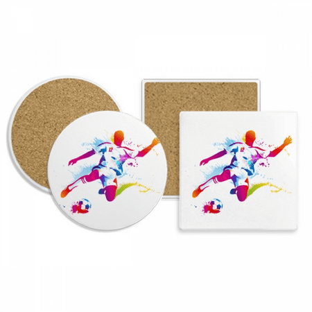 

Football Athletes Pattern Coaster Cup Mug Holder Absorbent Stone Cork Base Set