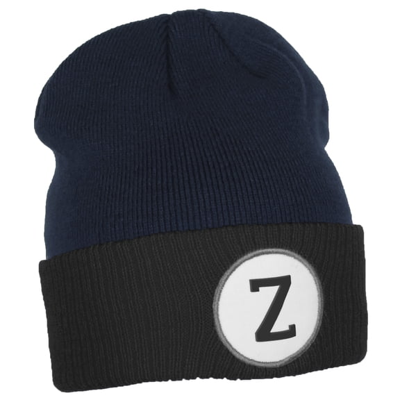 Daxton Custom A to Z Initial Letters Cuff Hat Beanie Warm Knit Skull Cap, Navy Black Letter Z
