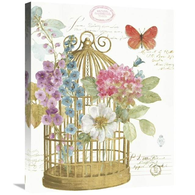 Global Gallery's 'Rainbow Seeds Romantic Birdcage II' By Lisa Audit Stretched Canvas Wall Art