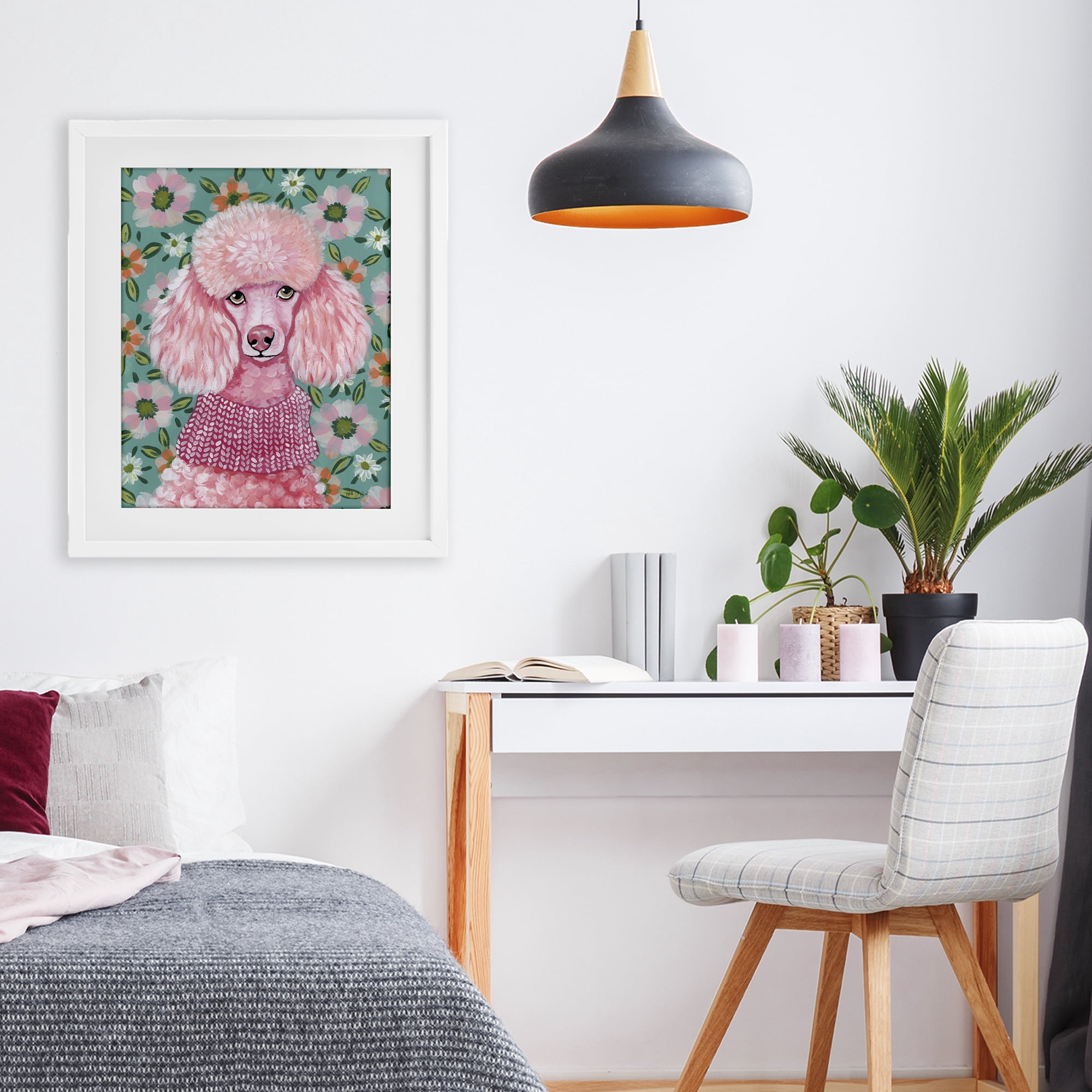 Stupell Industries Floral Poodle In Pink White Framed Print Under Glass, design by Yvette St. Amant