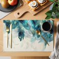 thumbnail image 2 of Turquoise Feather Placemats Set of 6, Farmhouse Rustic Modern Beige Washable Wipeable Table Mats for Dining Tables, Indoor Outdoor Kitchen Place Mats for Holiday Party Table Decor, 2 of 9