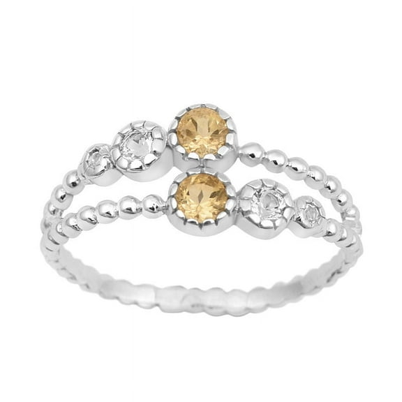 Dual Band 0.20 Ctw Round Citrine Gemstone 925 Sterling Silver Women Wedding Ring