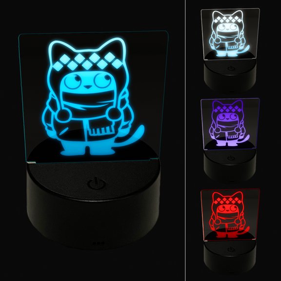 Cute Cat in Jacket is Ready for Winter LED Night Light Sign 3D Illusion Desk Nightstand Lamp