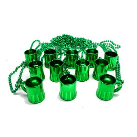 Green Beer Mug Beads : package of 12, This green beaded St. PatrickÕs Day necklace features a beer mug replica embellished by a slick metallic finish. By Rhode Island Novelty