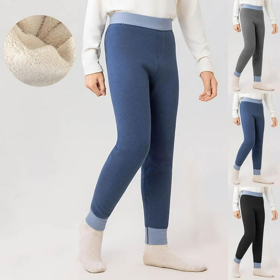 MKOSPLRT Sherpa Fleece Lined Leggings Kids 2-15Y High Waist Warm Thermal Pants Joggers Solid Slim Fit Winter Leggings for Girl Boy