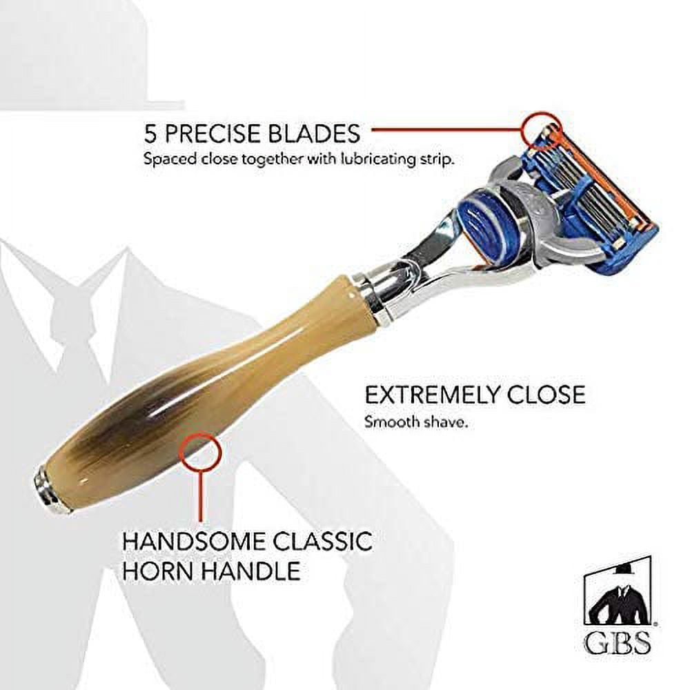 GBS 5 Blade Fusion Compatible Razor- Provides Clean and Close Shave - High Quality Professional Cartridge Shaving Razor Lubricated Strip Protects Skin (Horn)