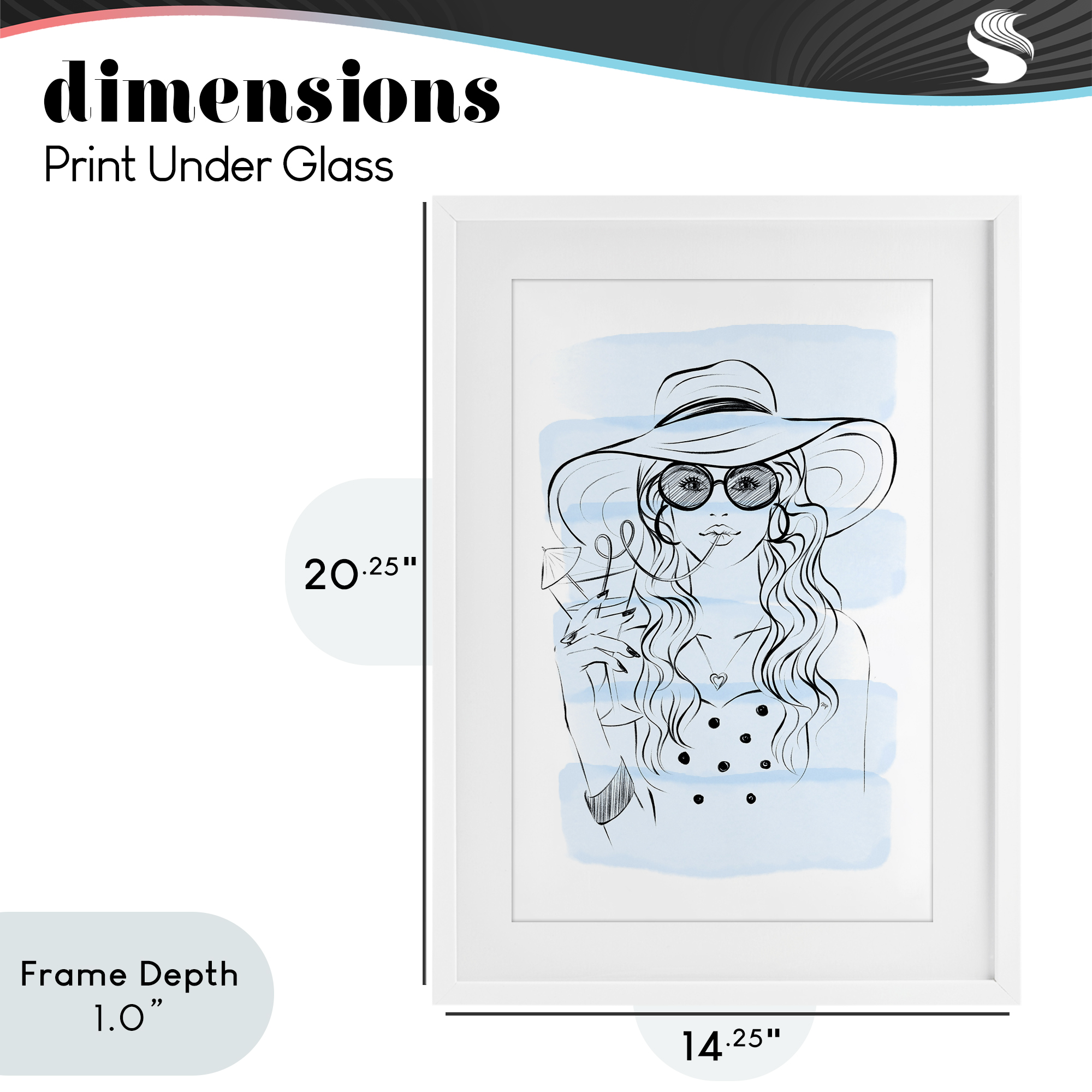 Stupell Industries Sipping Drink Girl in Sun Hat White Framed Print Under Glass, design by Martina Pavlova