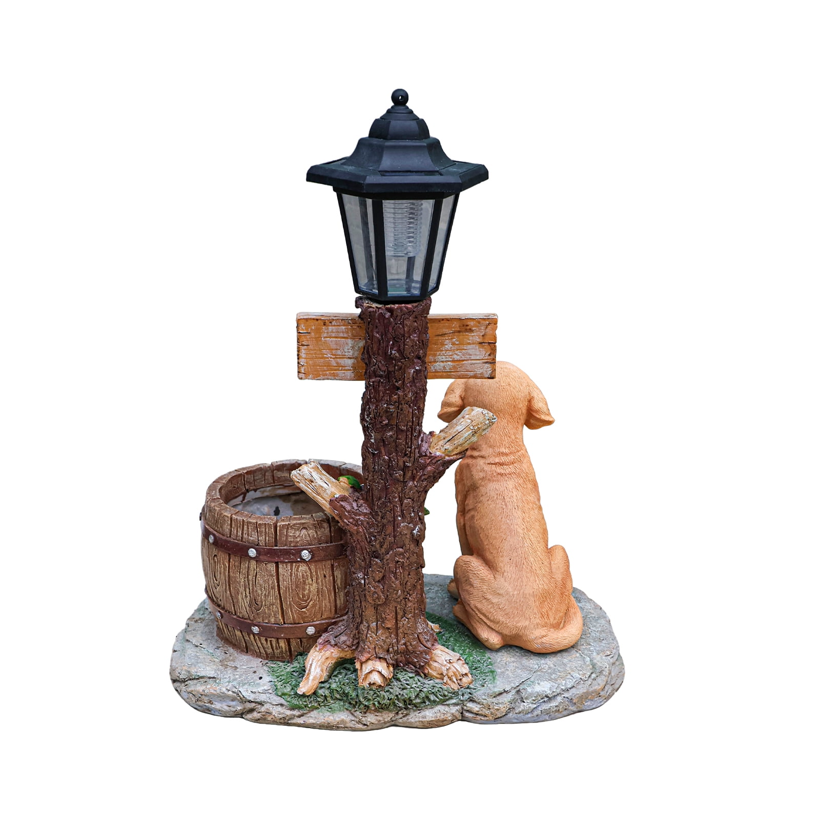 18.5" H Solar Garden Statue Planter,Resin Labrador Figurine with Solar LED Light,Garden Sculptures with Flowerpot Decor for Yard Art Lawn Ornaments Porch Patio Balcony,Brown