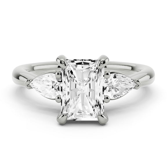 Golden Jewel 2.1 Ct Radiant Cut Wedding Engagement Ring - 3 Stone Trilogy Diamond Ring for Women - 14K White Gold Plated - Lab-Created Simulated Diamond - Wedding & Proposal Gift