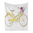 thumbnail image 1 of Vintage Soft Flannel Fleece Throw Blanket, Watercolor Style Effect Bicycle Leaves and Flowers in the Basket Pattern, Cozy Plush for Indoor and Outdoor Use, 50" x 60", White and Yellow, by Ambesonne, 1 of 6