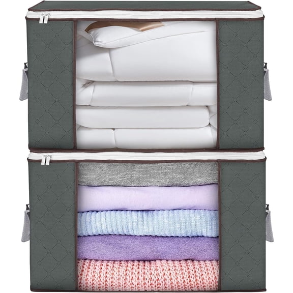 XiHAMA 90 L Large Storage Bags, Clothes Storage Bins Foldable Closet Organizers Storage Containers with Reinforced Handle for Clothing, Blanket, Comforters, Bed Sheets, Pillows and Toys