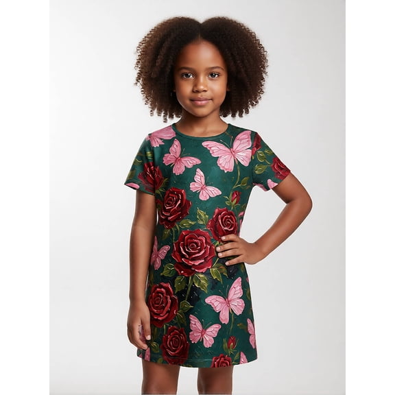 Trendy Basic Girls Short Sleeve Dress Casual Dress A-Line Everyday Look for Girls Age 5-13