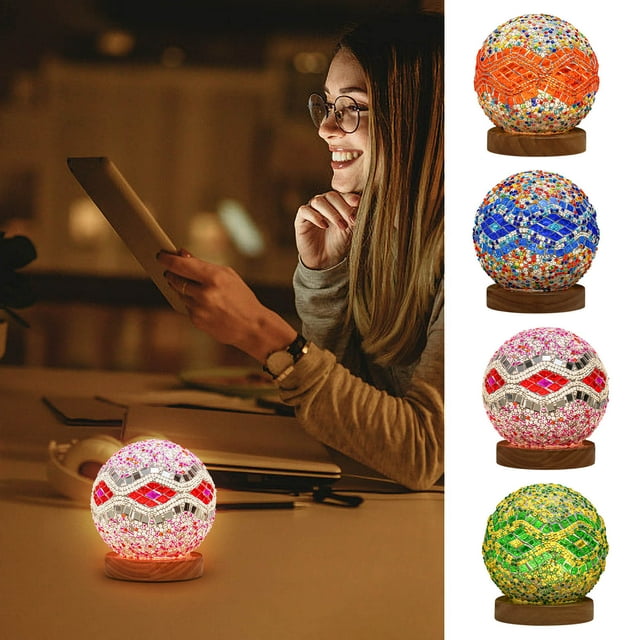 Lámpara de noche LED de madera bohemia con carga USB - 3 modos de cambio de color para la decoración de mesillas de noche o comedor, 13,3x10cm