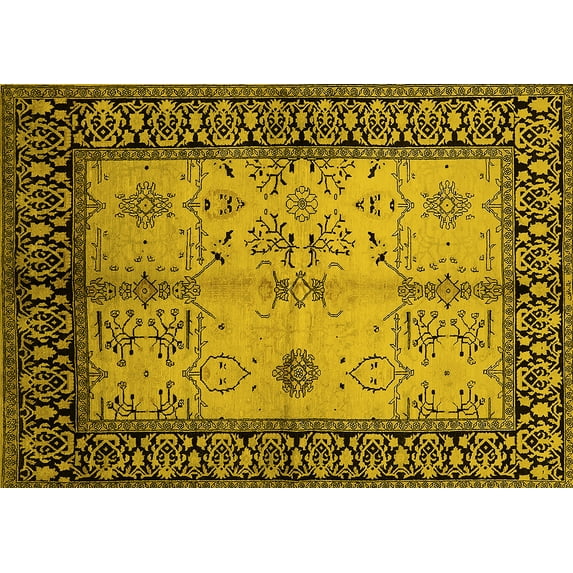 Ahgly Company Indoor Rectangle Oriental Yellow Industrial Area Rugs, 2' x 4'