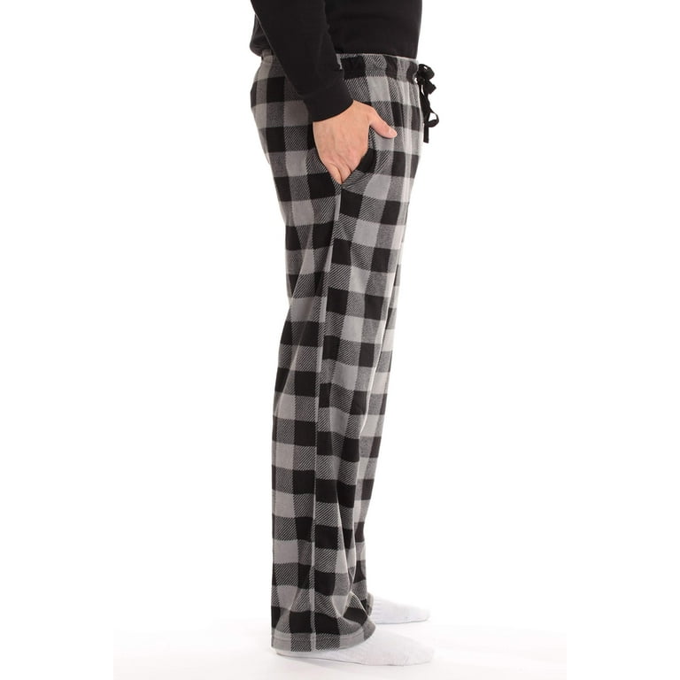 #FollowMe Microfleece Mens Pajama Pants with Pockets (Grey Buffalo Plaid,  Large)