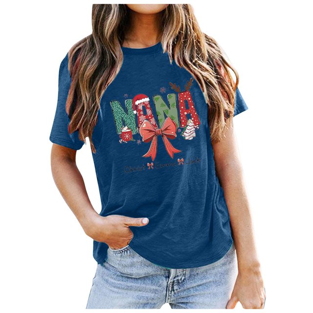 iTNHFP Hauts de Printemps pour Femmes T-Shirt Décontracté Imprimé à Manches Courtes Col Rond Élégant pour l'Été