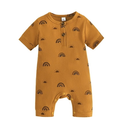 

Xmarks Infant Baby Boy Girl Print Romper Ribbed Knit Onesie Long Sleeve One Piece Jumpsuit Clothes Brown 3-24M