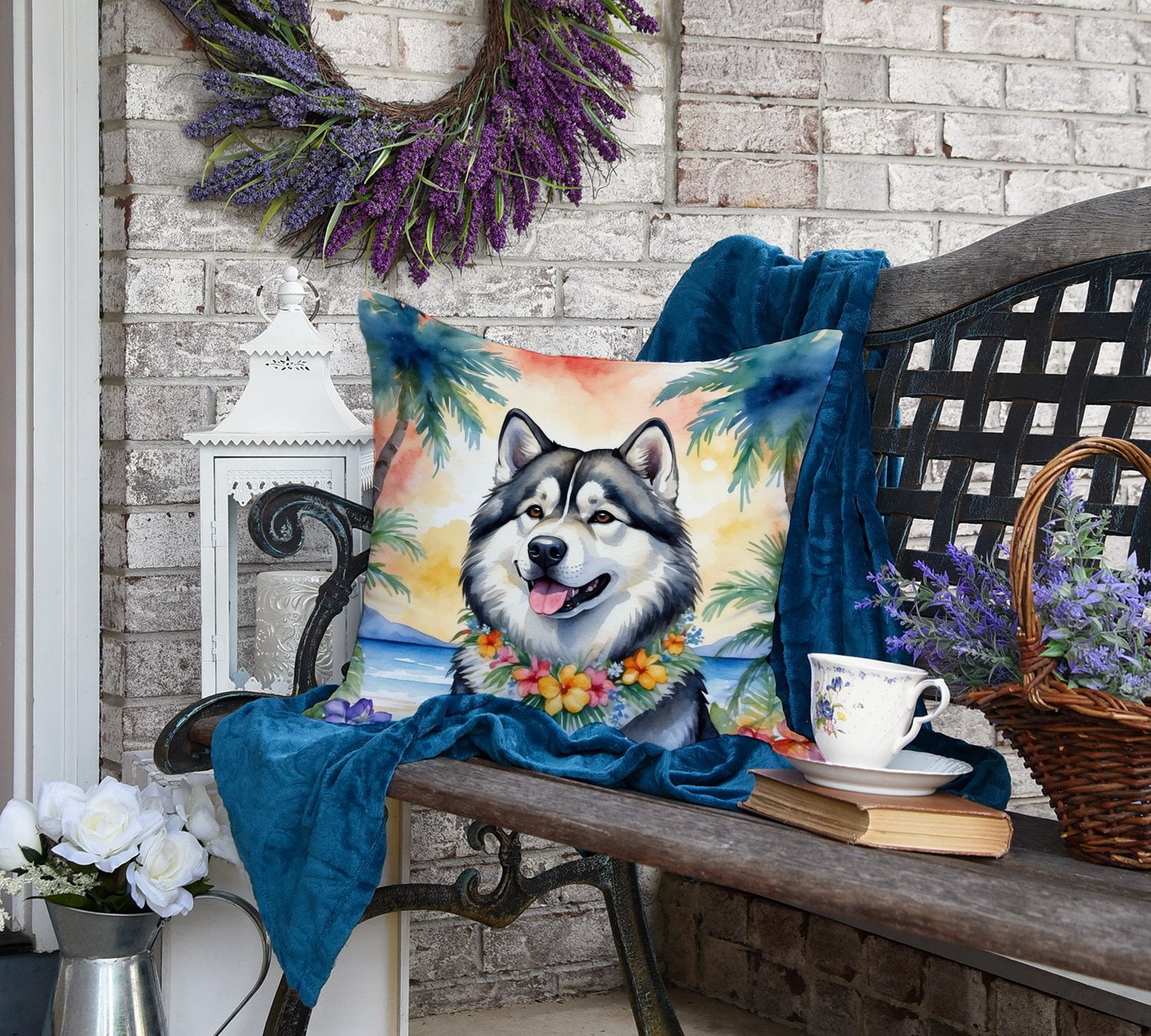 Alaskan Malamute Luau Throw Pillow 18 in x 18 in