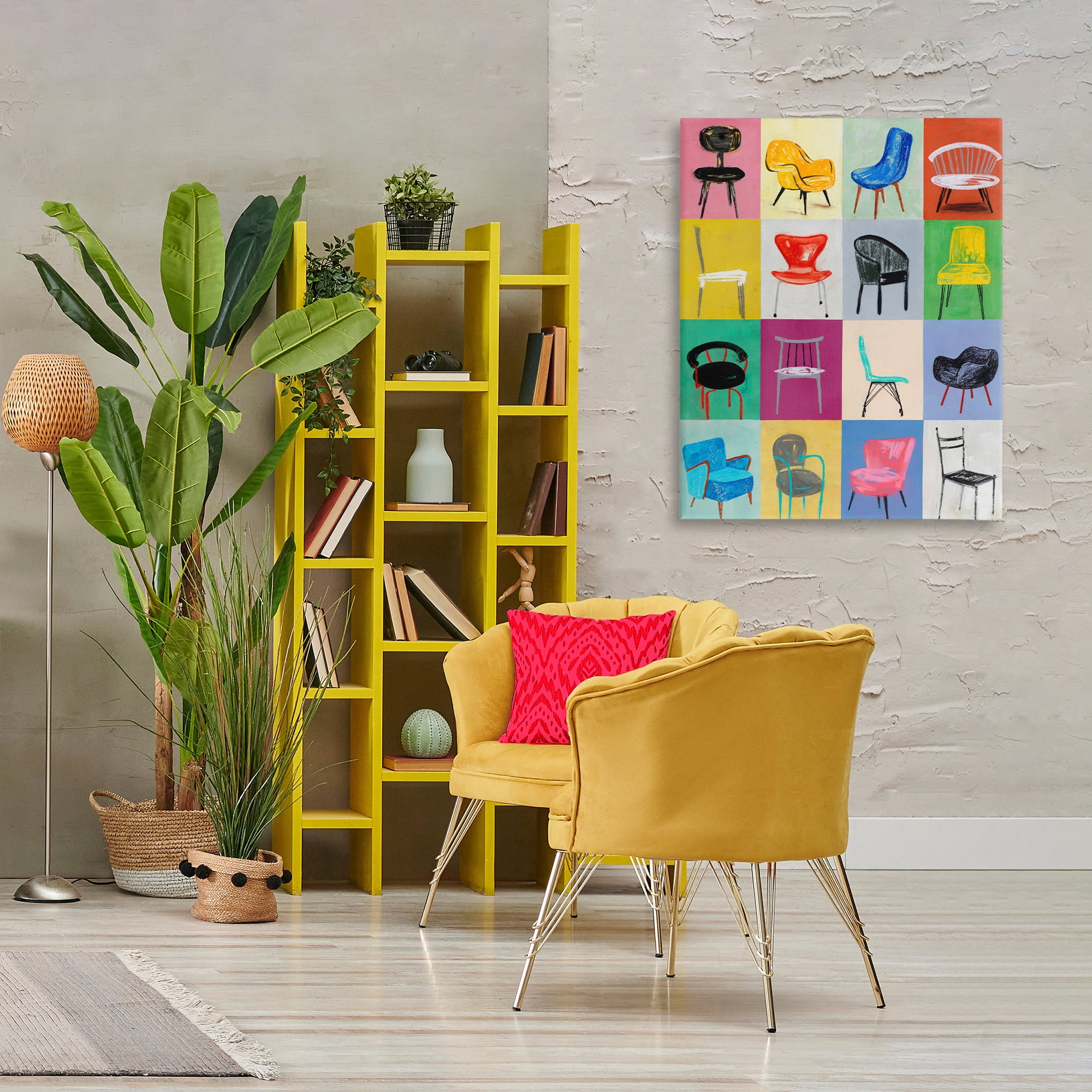 Stupell Industries Bright Modern Chairs Animals & Insects Painting Gallery Wrapped Canvas Art Print Wall Art, 30 x 40