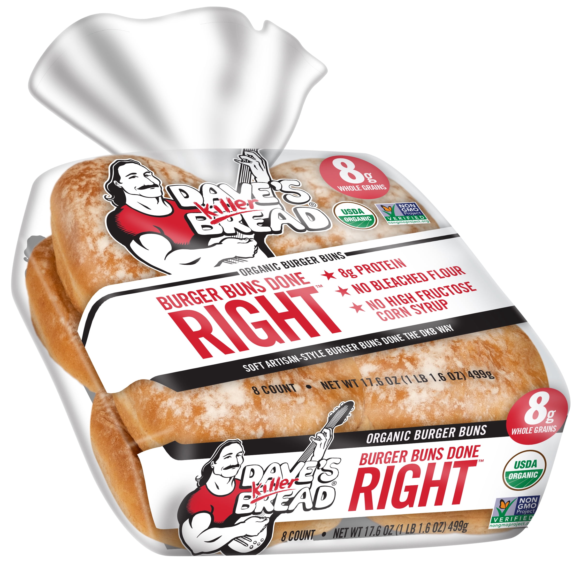 Dave's Killer Bread Burger Buns Done Right, Organic Hamburger Buns, 8 Ct,  17.6 oz, Shelf-Stable