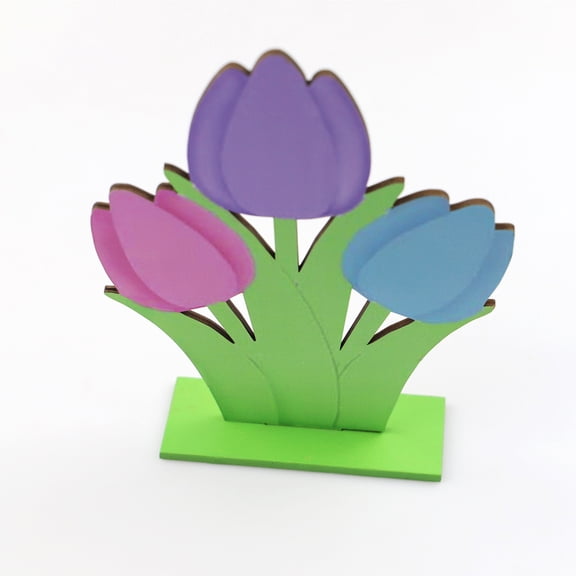 Wooden Tulips Flowers Easter Centerpiece Table Decorations Desktop Work