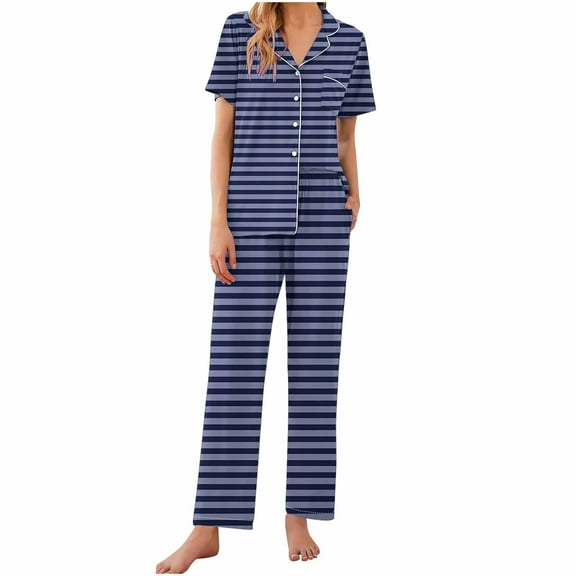 Tnhcen Women's Summer Plaid Two-piece Pajama Set Sleepwear Loungewear Button-Down Nightwear Homewear Sets S-2XL