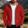 thumbnail image 2 of Men's Lightweight Raincoat Thicken Fleece Lined Softshell Jacket Waterproof Warm Windbreaker with Zip Pockets for Hiking Camping Outdoor, Red, M, 2 of 10