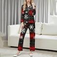 thumbnail image 2 of Tnhcen Women's Button Front Collared Neck Christmas Print Long Sleeve Pajama Set Soft Stretchy Sleepwear Loungewear Cozy Home Outfit S-2XL Plus Sizes Pjs for Women, 2 of 9