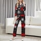 thumbnail image 1 of Conjunto de blusa y pantalón de manga larga con estampado de botones y cuello vuelto para mujer, blusa y pantalón de poliéster para mujer, 1 of 9