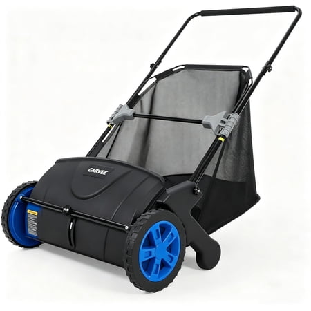 Push Lawn Sweeper 21 Leaf & Grass Collector Heavy Duty Thickened Steel Manual Leaf Sweeper with Large Capacity 3.5 cu. ft Mesh Collection Hopper Bag & 2 Spinning Brushes