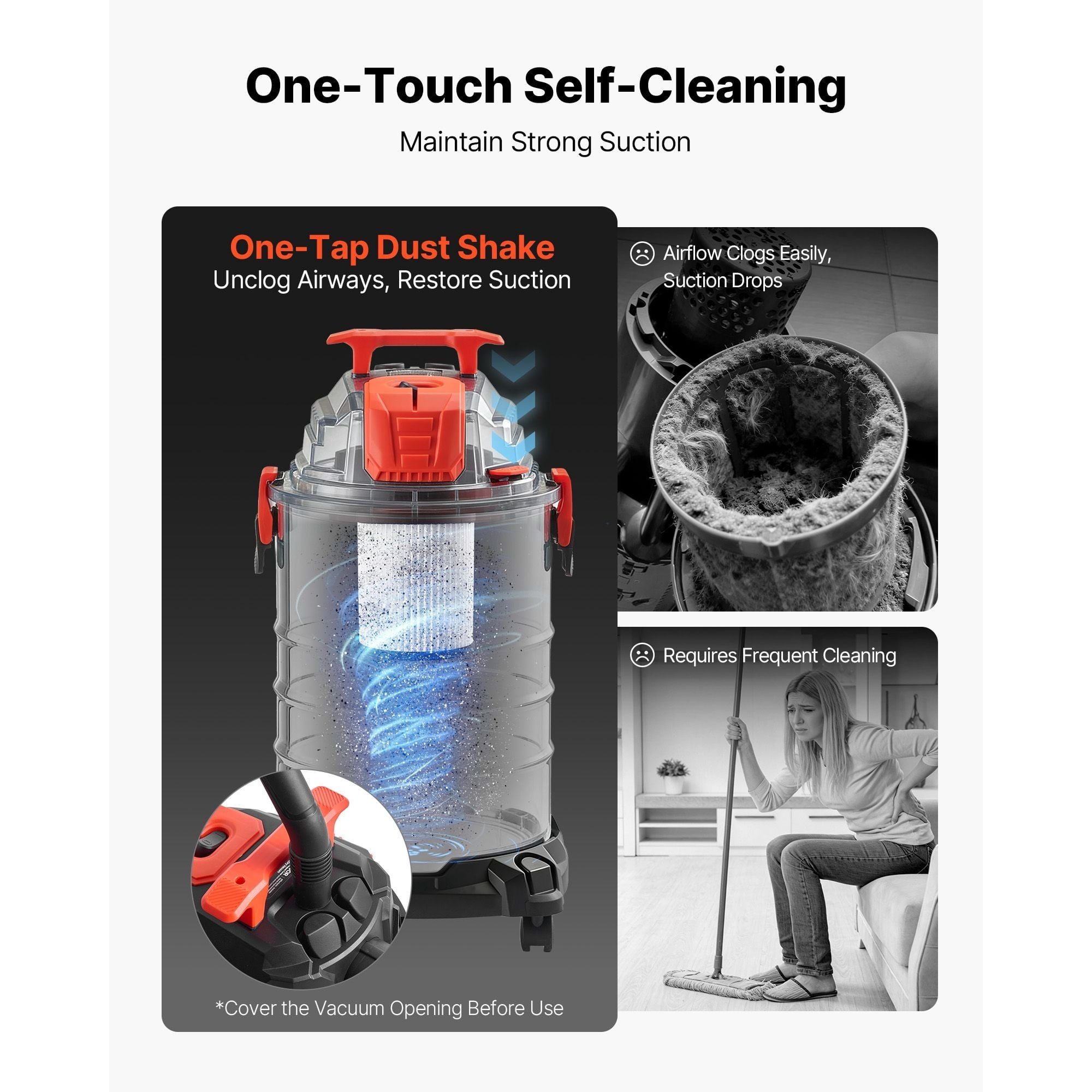 8-Gal 6HP Wet/Dry Vac, Self-Cleaning, Metal Tank