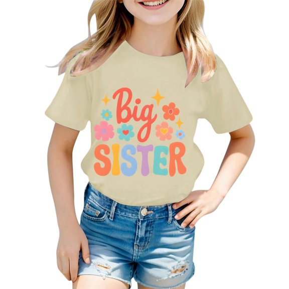 Kiijoy Girls Short Sleeve T-Shirt Casual Graphic Round Neck T Shirt Kids Top, Sizes 1-2
