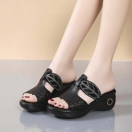 

Lydiaunistar Women s Slippers Clearance Women s Summer Casual Comfortable Slippers Solid Color Platform Hollow Out Slippers Black 5.5