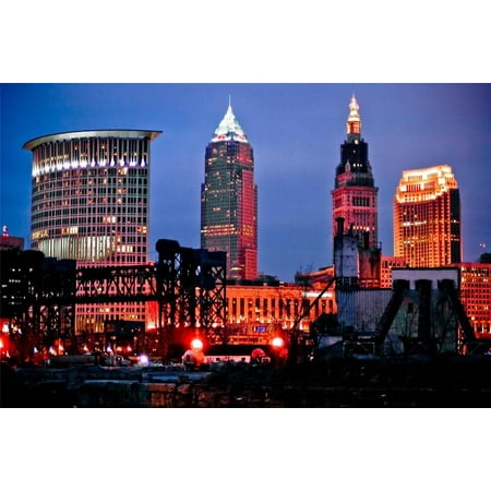 Laminated Poster Cleveland Skyline At Night Cavs Ohio Osu State Poster Print 24 x