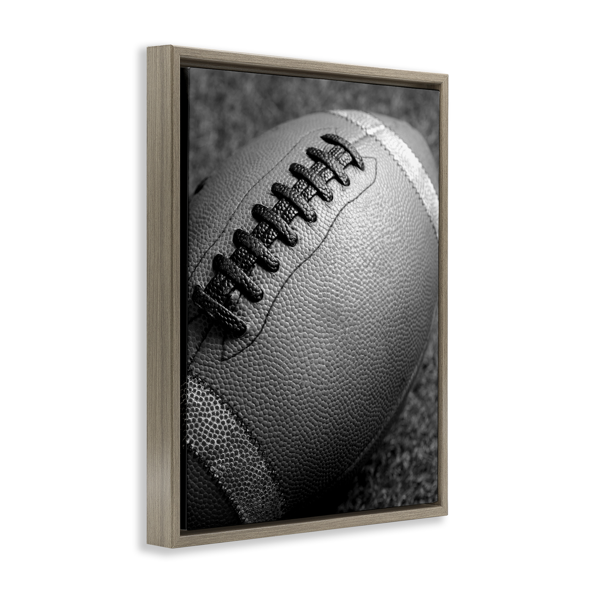 Stupell Industries Close Up Football Sports Photography Brown Floater Framed Canvas Art Print Wall Art, 25 x 31