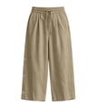 thumbnail image 5 of Njagoc3 Linen Capris for Women Elastic Waisted Drawstring Capri Pants with Pockets Side Button Casual Summer Cropped Pants, 5 of 6